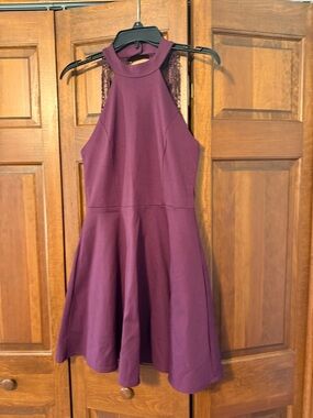 Lulu's Plum Lace-Trim Sleeveless Dress